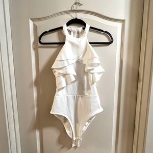 SHEIN White leotard bodysuit ruffled